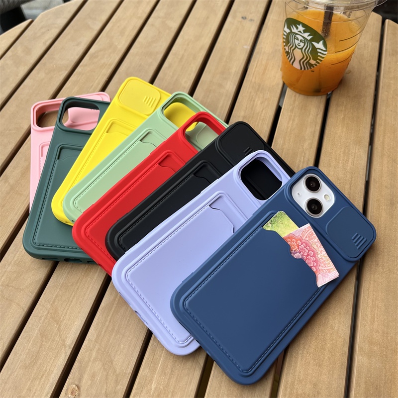 Ốp Điện Thoại Silicon Mềm Dạng Ví Trượt Bảo Vệ Camera Cho iPhone 14 Pro Max 12 11 13 Pro Max X XR XS 6 6S 7 8 Plus Mini SE