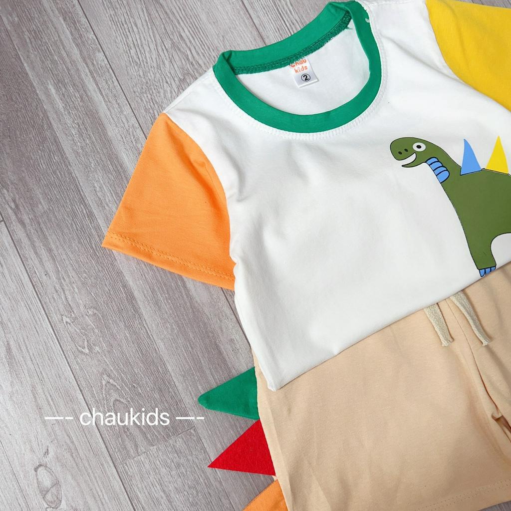 Đồ Bộ Bé Trai Vải Cotton Mềm Mát In Hình Khủng Long 3D, Bộ Cộc Tay Cho Bé Mặc Đi Chơi, Đi Học CK343