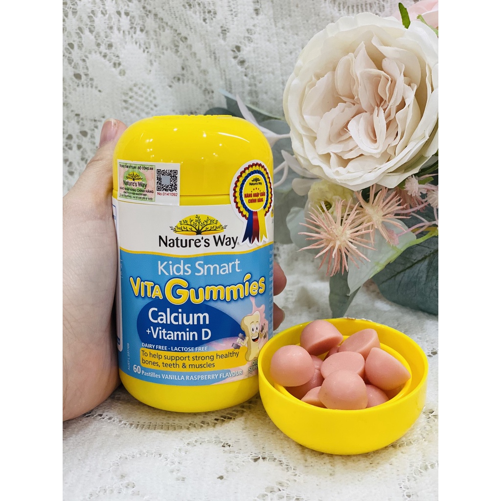 Combo 2 Hộp Kẹo Dẻo Canxi Cho Bé NATURE'S WAY Kids Smart Vita Gummies Calcium + Vitamin D 60 Viên/hộp