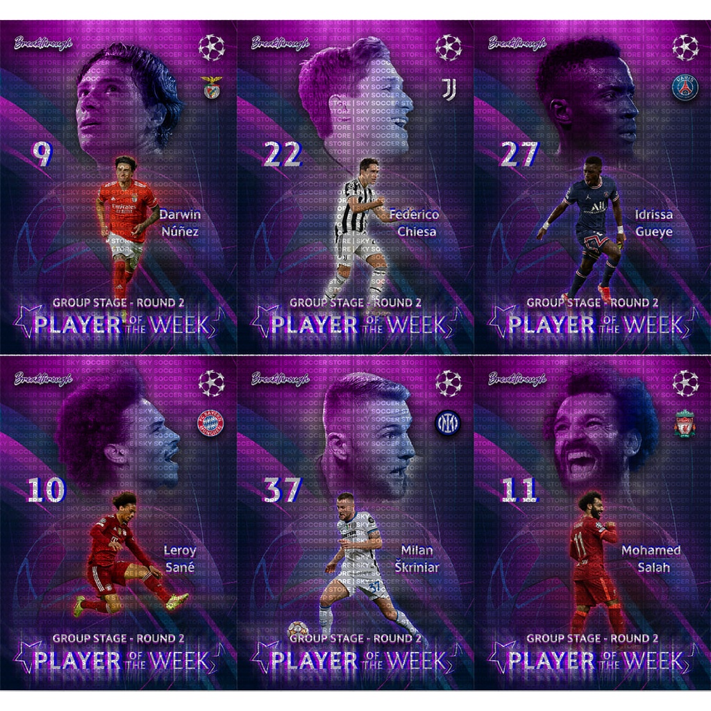 Thẻ SKY BRTH PLAYER OF THE WEEK Round 2 | Federico Chiesa Leroy Sane Darwin Nunez Gueya Mohamed Salah Milan Skriniar