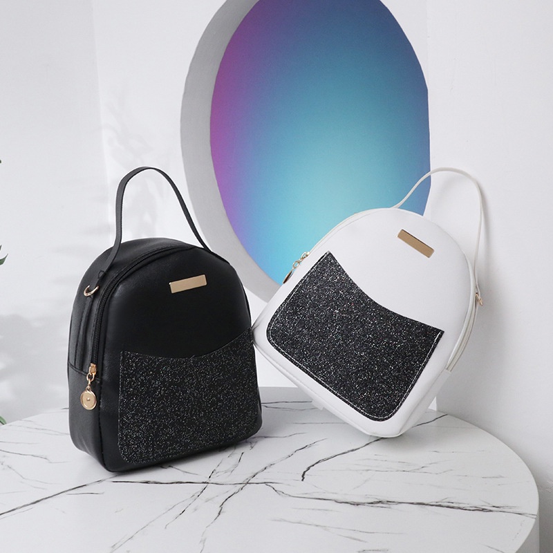 Ba Lô Đi Học Đính Kim Sa Lấp Lánh Dễ Phối Đồ Thời Trang Cho Nữ