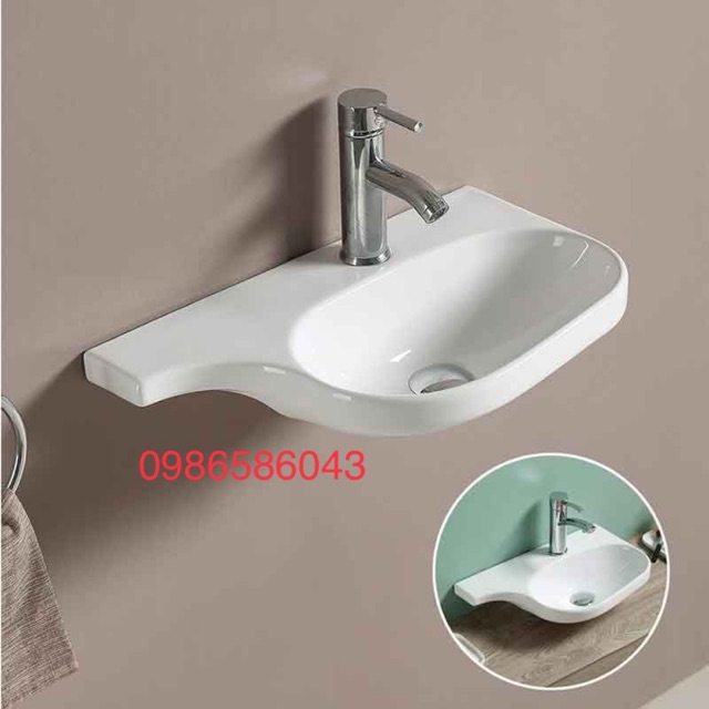 LAVABO SỨ TREO TƯỜNG NHỎ GỌN ĐỘC ĐÁO CÓ BÀN ĐỂ SỮA RỬA MẶT, XÀ BÔNG