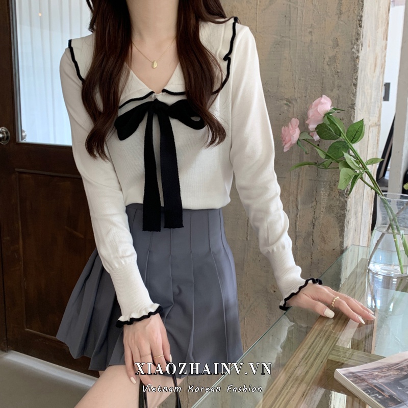  Áo Sweater Dệt Kim Phối Ren Thắt Nơ Xinh Xắn Cho Nữ | BigBuy360 - bigbuy360.vn