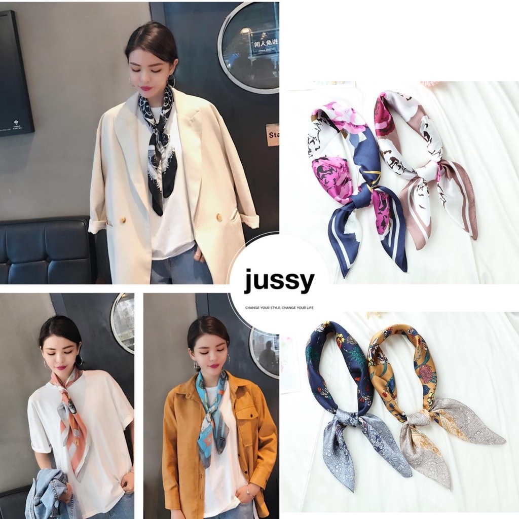 Khăn Lụa Vuông 70x70cm Jussy Fashion Kiểu Khăn Turban Nữ Quàng Cổ Khăn Bandana Trùm Đầu Quấn Tóc Làm Áo Yếm Lụa Cao Cấp