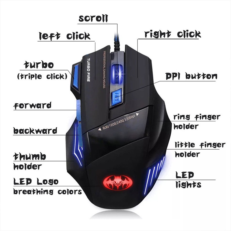 Chuột chơi game có dây 7 nút bấm 5500DPI Aivk X7 chất lượng cao