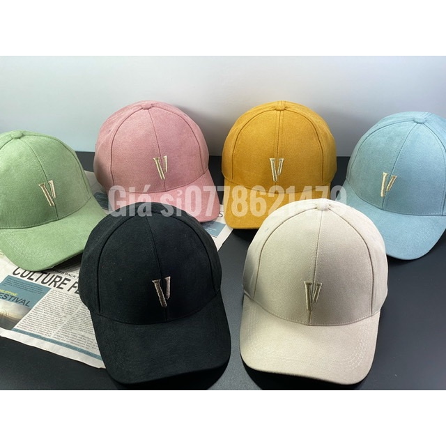 Nón kết lưỡi trai - mũ kết nhung hàn quốc thêu chữ V kem thời trang nam nữ