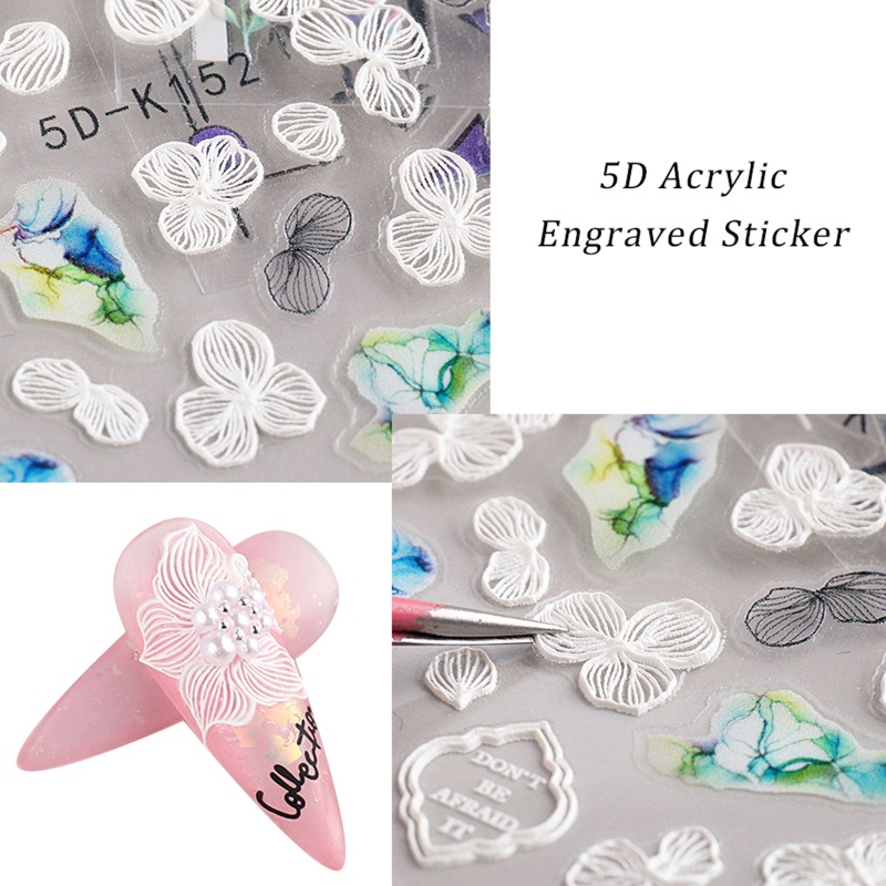Miếng Dán Họa Tiết Hoa Dập Nổi 5D Trang Trí Móng Tay Nghệ Thuật DIY