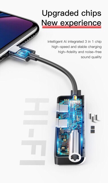 Chính hãng Jack Chia 3 cổng 3in1 2 cổng 1 Cổng 3.5 Baseus L52 Vừa sạc vừa nghe nhạc cho IP