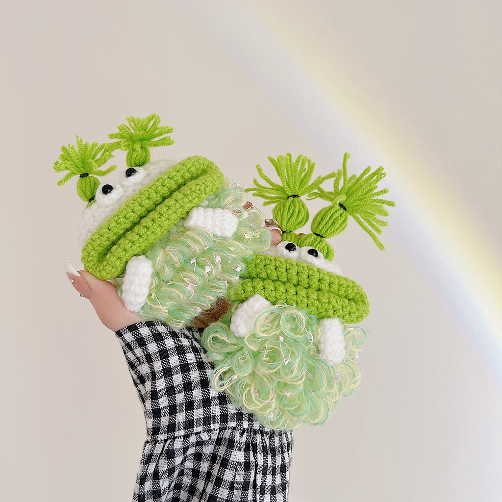 Vỏ Bảo Vệ Hộp Sạc Tai Nghe Bluetooth Không Dây AirPods 1 2 pro 3 2021 gen3 Bằng Lông Nhung Mềm Họa Tiết Hoạt Hình Màu Hồng / Xanh Lá