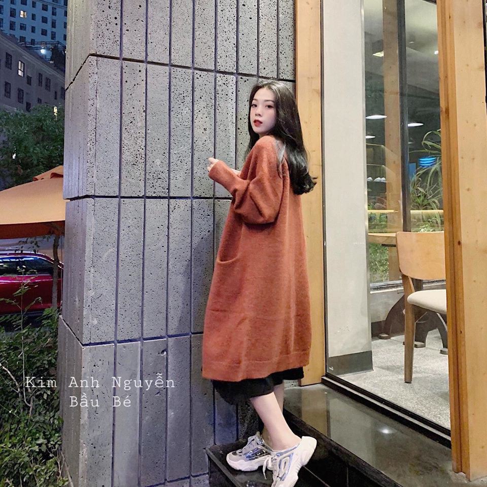 Sét áo khoác cadigan dáng dài mix váy suông trơn