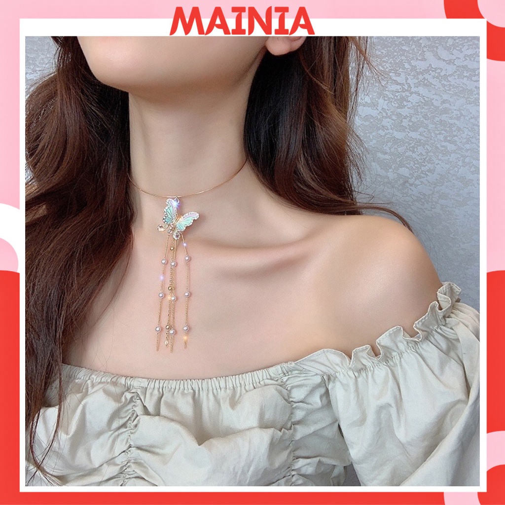 Choker Vòng Cổ Mặt Butterfly Đính Đá Dây Ngọc Siêu Sang Mainia Shop