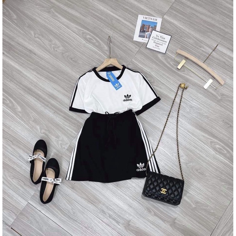 set adidas váy sọc thể thao