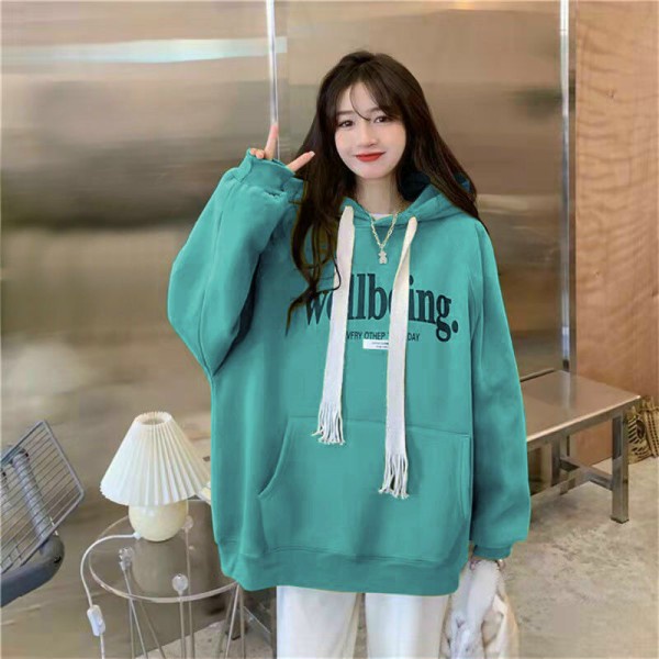 Áo hoodie nữ dài tay dây rút bản to wellbeling - Áo nỉ học sinh form rộng màu sắc trẻ trung, thiết kế đường phố vintage