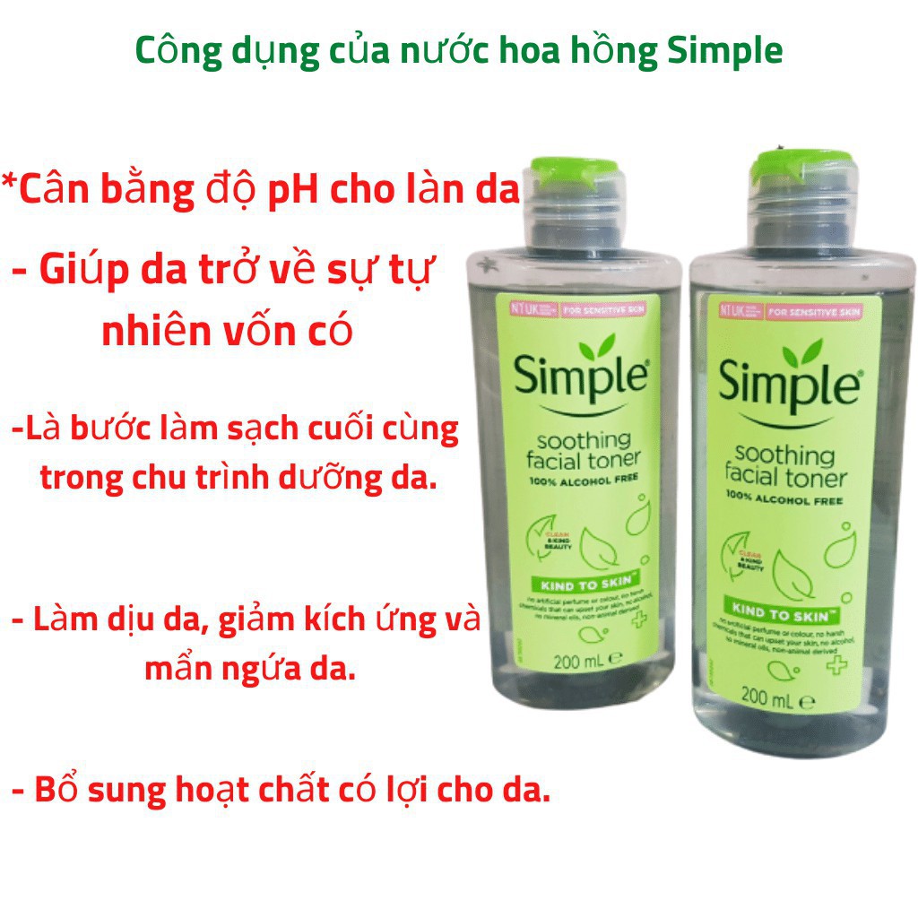 Nước Hoa Hồng Simple cân bằng ẩm cho da / Toner Simple Kind to Skin 200ml