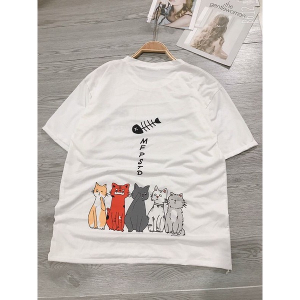 Áo Thun 5 Chú Mèo Cute Tay Lỡ Form Thụng Hottrend ( Kèm Ảnh Thật)