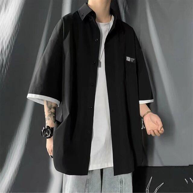 Áo Sơ Mi Tay Ngắn Dáng Rộng Thoáng Khí Phong Cách Hip Hop Thời Trang Mùa Hè Cho Nam