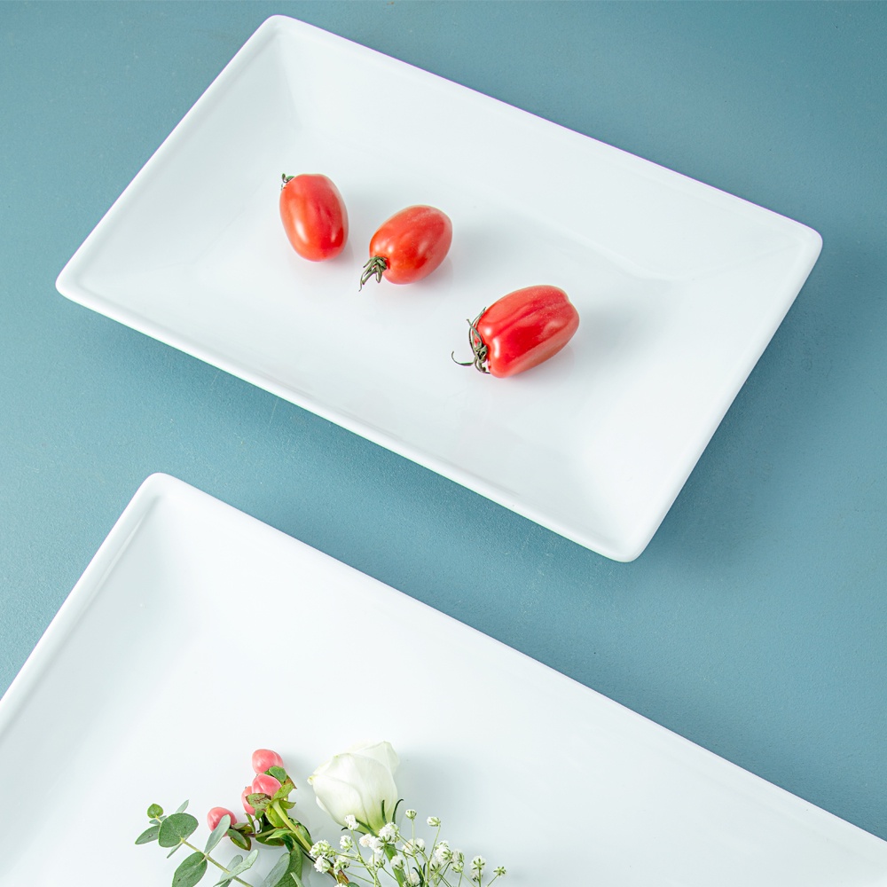 Khay chữ nhật đựng đồ ăn bằng sứ trắng cao cấp size 25-30 cm