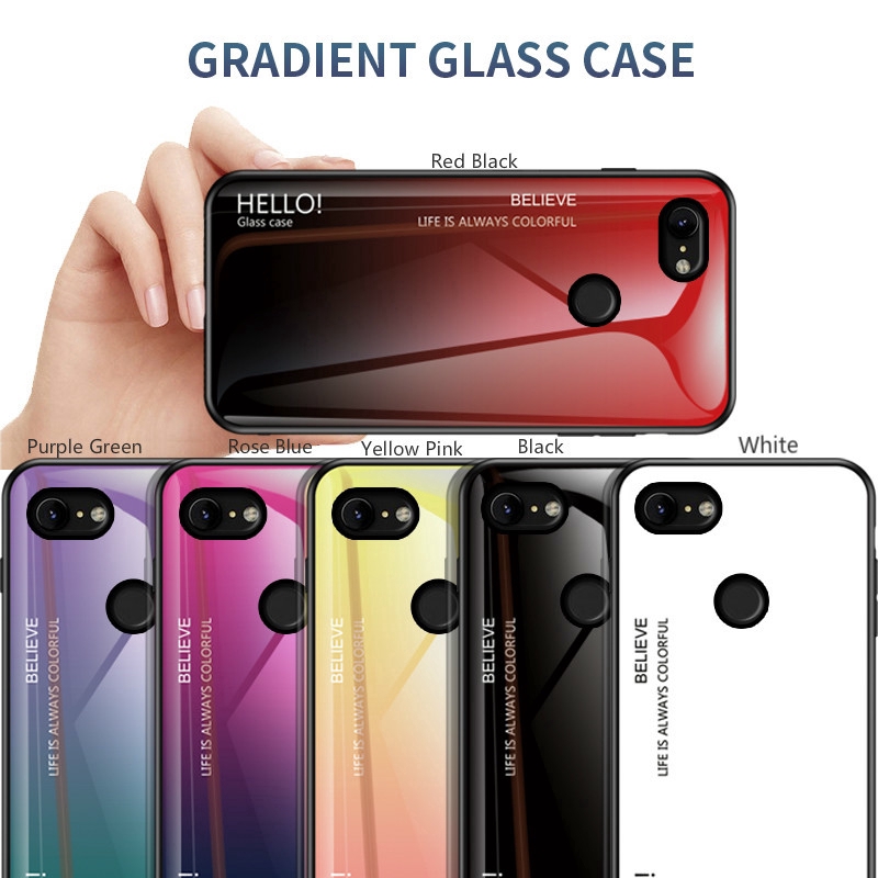 Ốp điện thoại kính cường lực màu gradient cho Google Pixel 2 1 3 XL