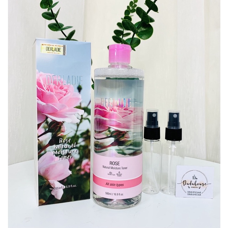 Nước Hoa Hồng Ngăn Ngừa Mụn, Thu Nhỏ Lỗ Chân Lông Chiết Xuất Hoa Hồng Derladie Natural Moisture Toner Rose 500ml