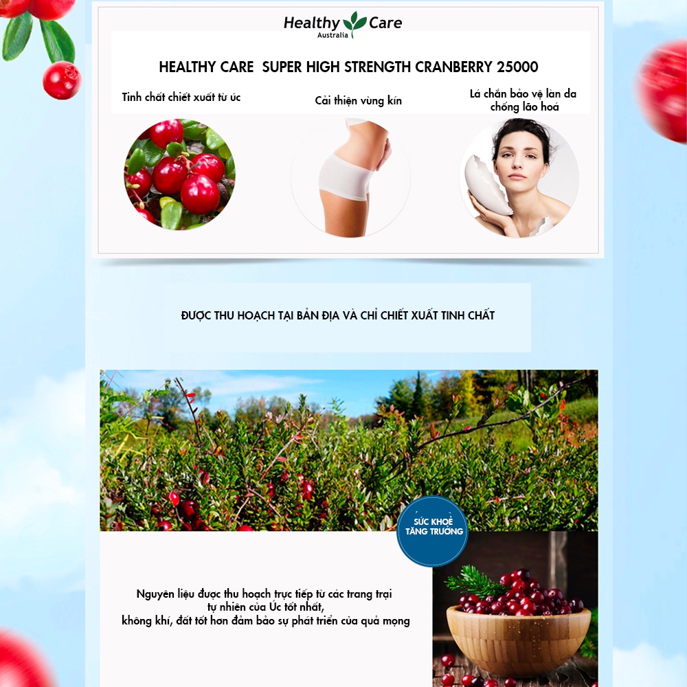 Viên uống hỗ trợ sức khỏe thận và đường tiết niệu Healthy Care Cranberry 90 viên