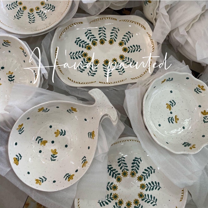 Bộ bát đĩa hoa cỏ vàng men tiêu phong cách vintage