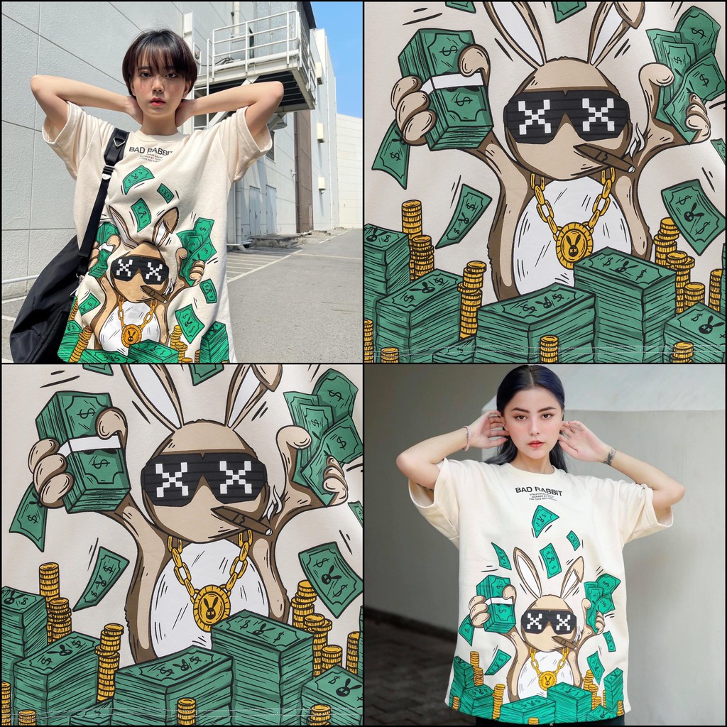 Áo Thun tay lỡ YAYSHOP phông unisex nam nữ cotton mềm mịn THỎ MONEY cực đáng yêu