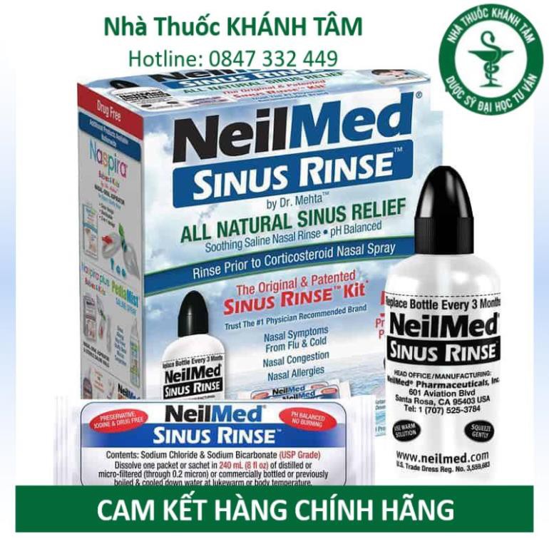 ! Bộ dụng cụ rửa mũi NeilMed Sinus Rinse Kit 60 sachets (1 bình + 60 gói muối) [Nelmed, neomed, nelmet] ! !