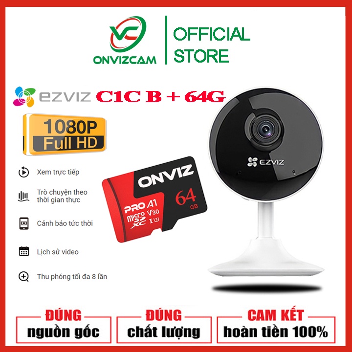 Camera wifi đa năng Ezviz C1C /2MP 1080p - Hàng chính hãng/ thẻ nhớ ONVIZ PRO 32/64GB