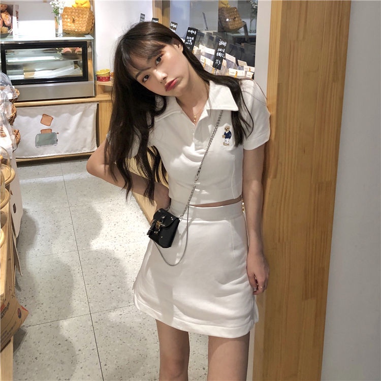 Bộ Áo Thun Ngắn Tay + Chân Váy Lưng Cao Thời Trang Mùa Hè Dành Cho Nữ