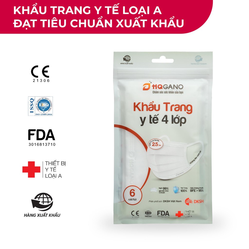 Khẩu trang y tế 4 lớp HQGano, loai A/ chất lượng cao, FDA Hoa Kỳ - màu trắng