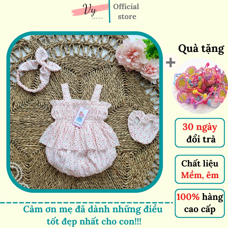 Bodysuit Cho Bé Gái Sơ Sinh Tặng Kèm Phụ Kiện, Body Đầy Tháng Bé Gái Chất Mát, Đầm Sơ Sinh