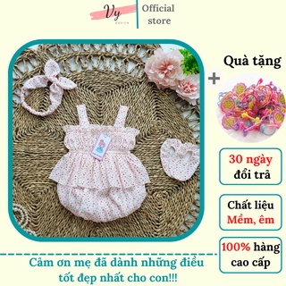 Bodysuit cho bé gái sơ sinh tặng kèm phụ kiện, body đầy tháng bé gái chất mát, đầm sơ sinh