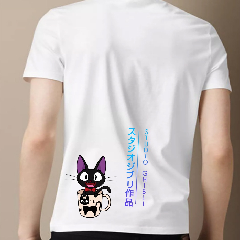 Áo thun nam nữ tay lỡ vải cotton form rộng màu trắng Hạ Băng Designs - Ghibli 005