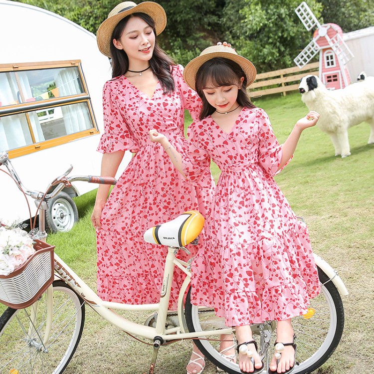 Đầm Chiffon Dáng Dài Tay Ngắn Phong Cách Hàn Quốc Thời Trang Mùa Hè Cho Mẹ Và Bé