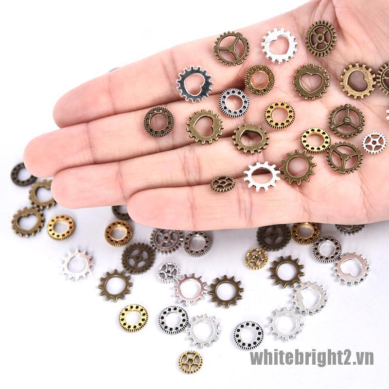 <white2> 100Pcs Antique Steampunk Mini Wheel Gear Charms Pendant DIY Jewelry Making Craft