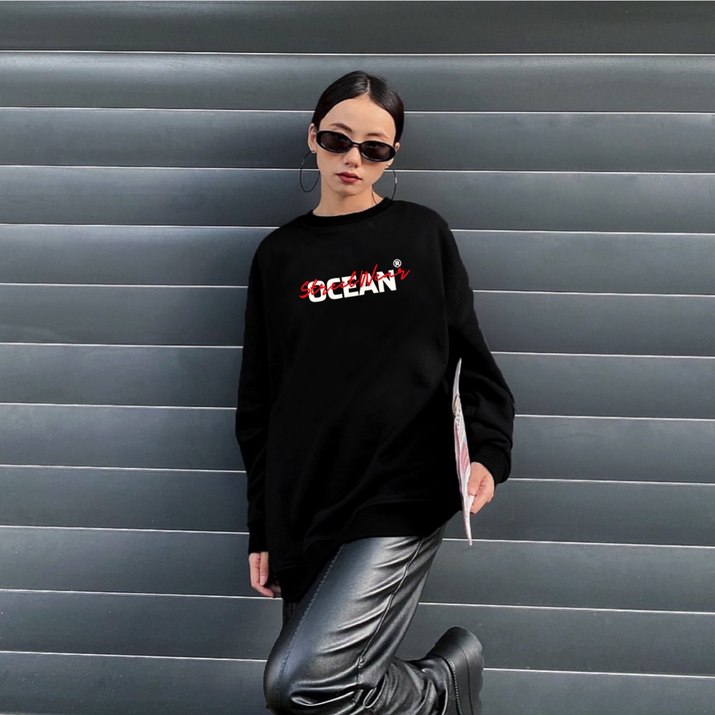 Áo sweater unisex local brand OCEAN - Áo sweater tay dài ullzang nỉ ngoại cao cấp có form rộng XL - OCEAN.CLO