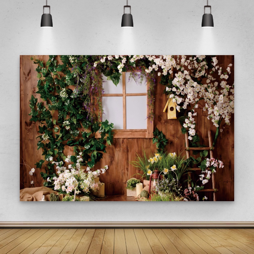 Indoor Photography Background for Photo Studio, Green Jungle Flower Decorative Backdrop for Newborn and Baby Birthday Party