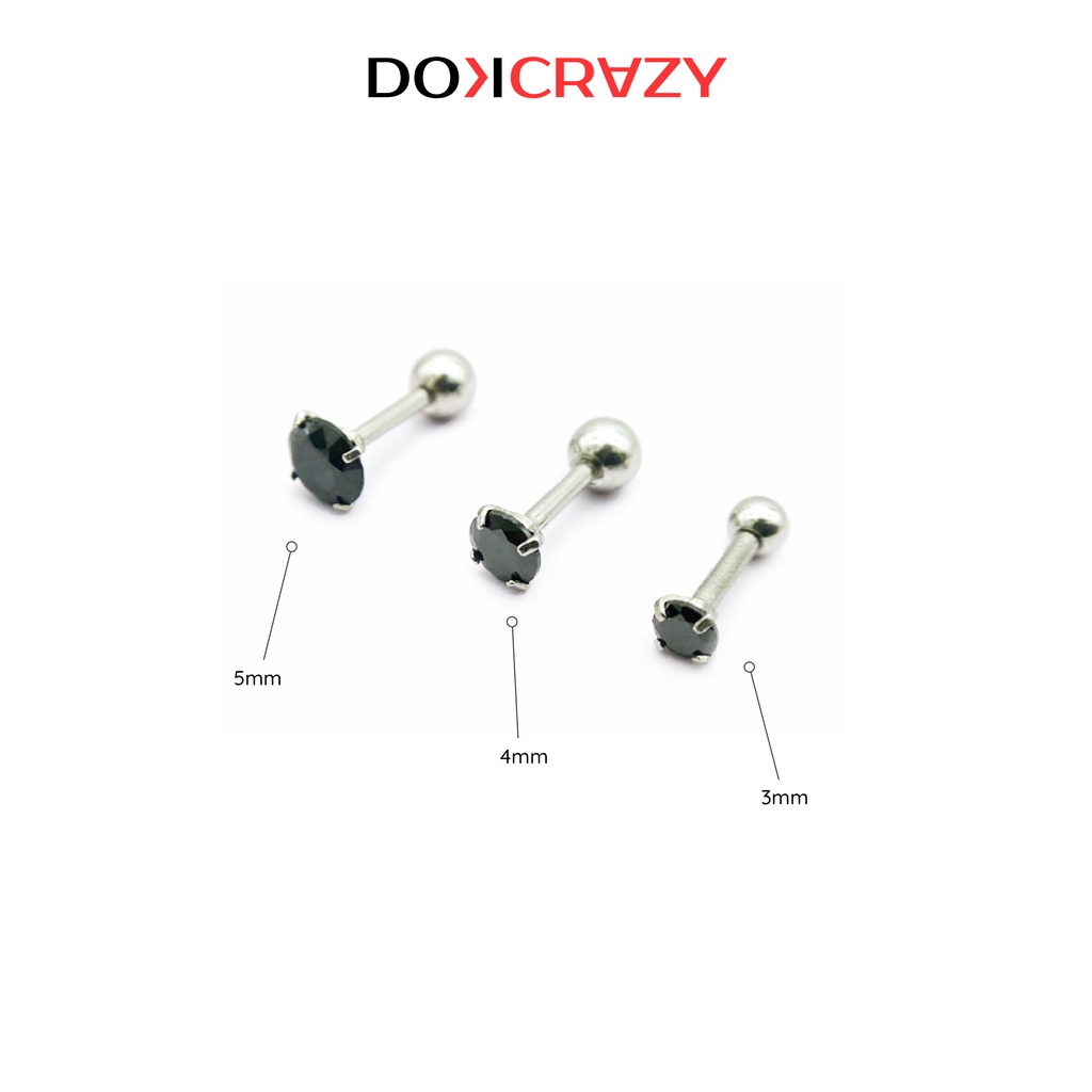 Bông tai nụ đá trắng đen DOKCRAZY unisex nhiều size thời trang