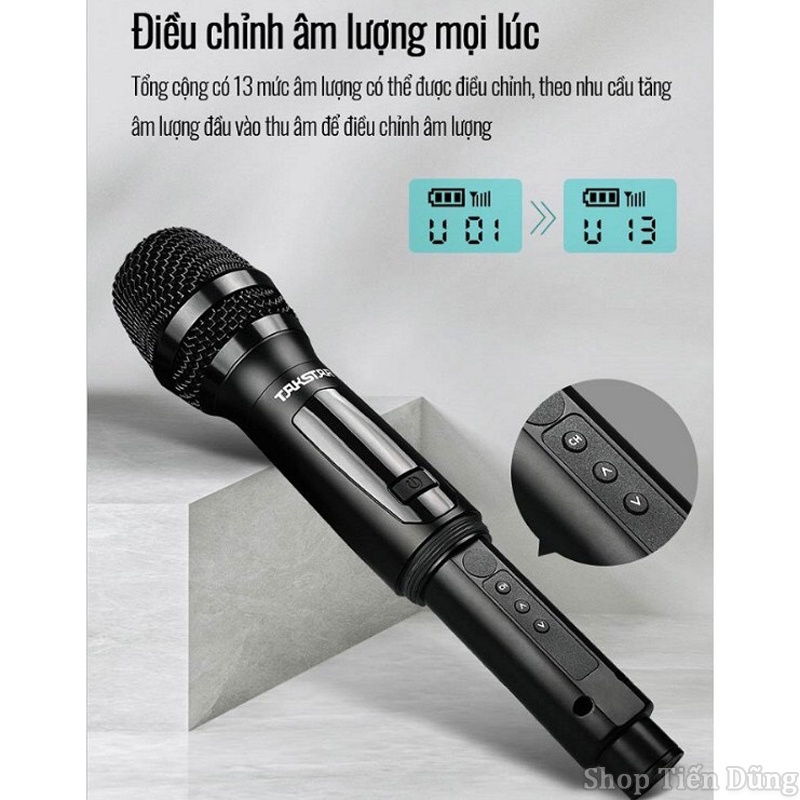 Mic Không Dây Đa Năng Cao Cấp Takstar TS K201 Ưu Điểm Chống Hú Bắt Xa Nhỏ Gọn Tặng Chống Lăn và Pin