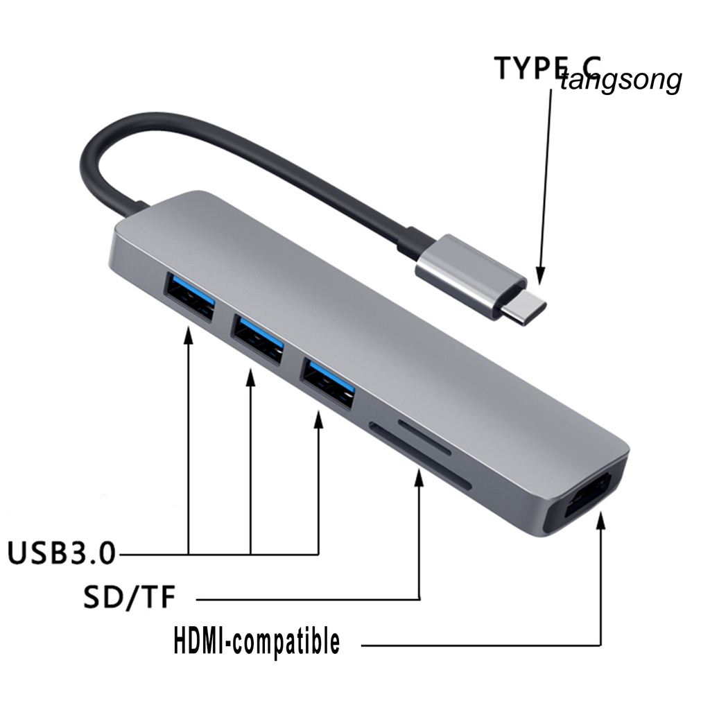 Bộ Chuyển Đổi Ts-6In1 4k Type C Sang Hdmi-Compatible Usb3.0 Micro-Sd Tf Pd