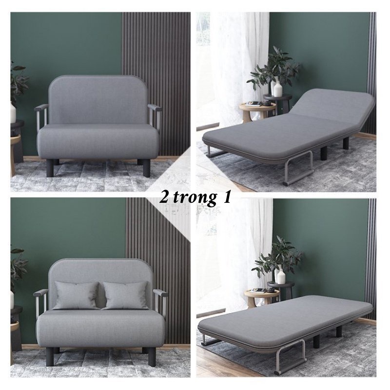 Ghế Sofa Giường HP66 Gấp Gọn Và Mở Ra Thành Giường, Sofa Bed Ghế Gập Thành Giường Chân Trụ Khung Thép Chắc Chắn