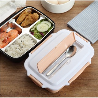 HỘP ĐỰNG CƠM VĂN PHÒNG GIỮ NHIỆT 4 NGĂN INOX 304 TẶNG ĐŨA THÌA INOX