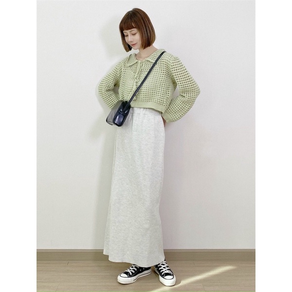 Áo len lưới cổ bẻ vintage dài tay, buộc dây dáng lửng