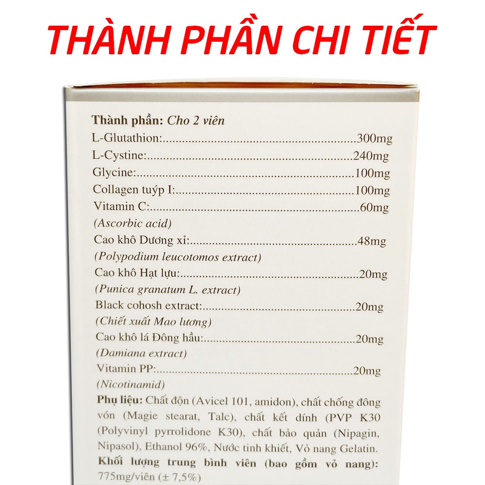 L Glutathione HDPHARMA đẹp sáng da, giảm khô da, nám sạm da, nhăn da - 30 viên [Sinaka L Glutathion]