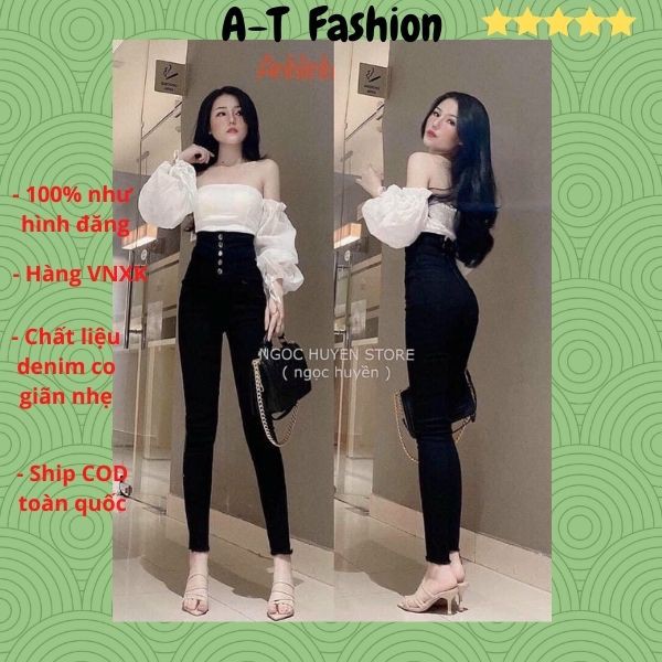 Quần Jean Nữ Lưng Cao ❤️FREESHIP❤️ Quần Bò Nữ Phối Rách Ôm Dáng Xinh Xắn Thời Trang Chuẩn Hàng Shop A-T Fashion - QJNU10