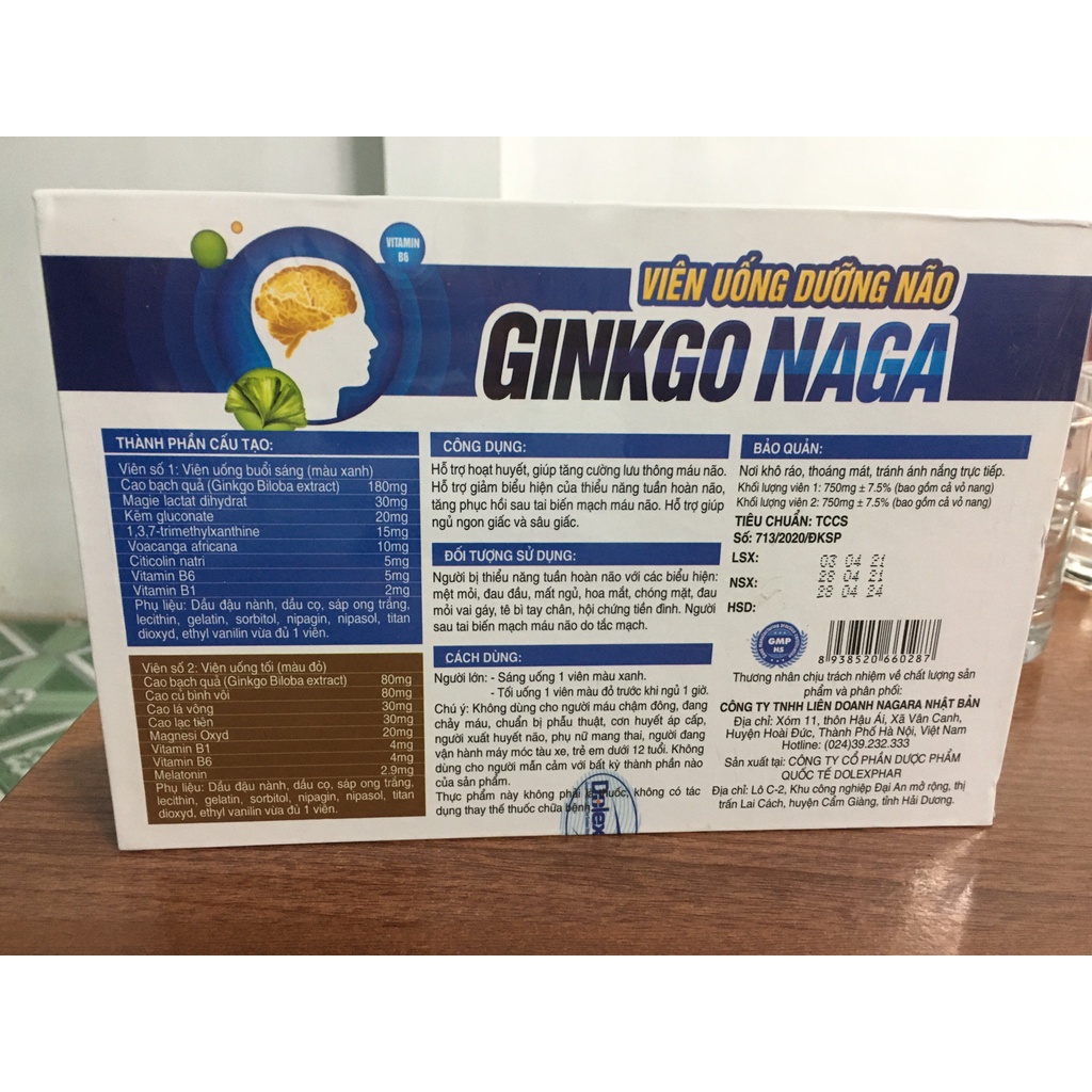 Ginkgo Naga -Tăng Cường Máu Lên Não, Giúp Làm Dịu Chứng Rối Loạn Tiền Đình. Hộp 60 viên