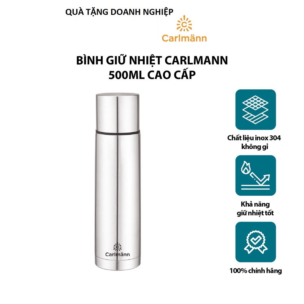 Bình giữ nhiệt nóng lạnh inox Carlmann giữ nóng lạnh nhiều giờ dung tích 500ml hàng cao cấp chính hãng 007399- Quà Tặng