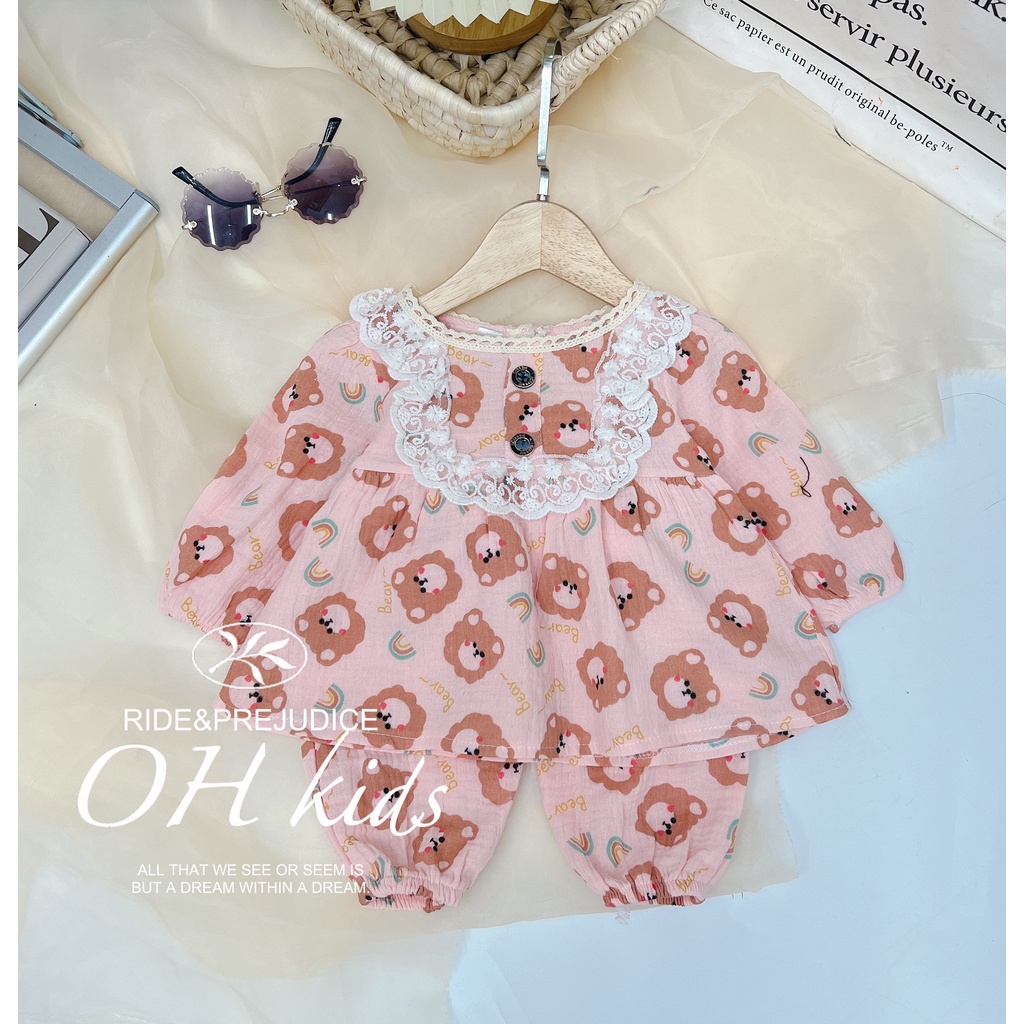 (Link 1)(7-13kg) Bộ dài tay cánh tiên vải xô Muslin cao cấp, chất liệu oganic cho bé gái
