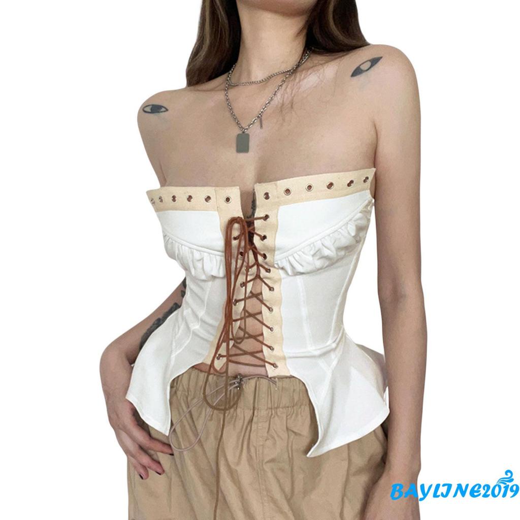 Bay-female Áo Croptop Không Tay Màu Tương Phản Thời Trang Mùa Hè Size S / M / L