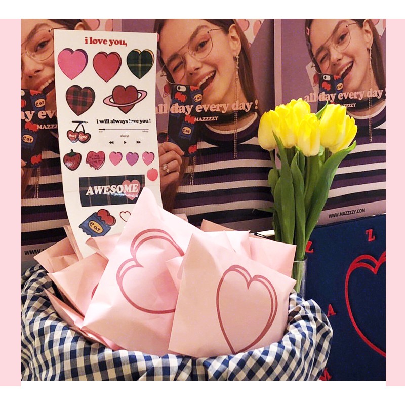 Sticker Trang Trí Dán Sổ, Đồ Dùng Gấu và Trái Tim Style Hàn Quốc